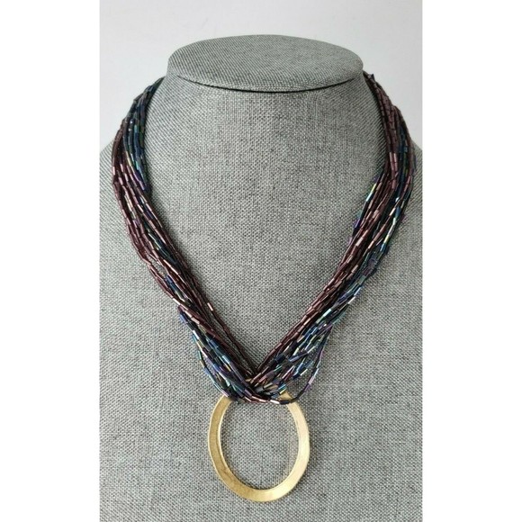 COLDWATER CREEK Iridescent Purple & Blue Glass Torsade 22 Inch Necklace - Picture 2 of 12